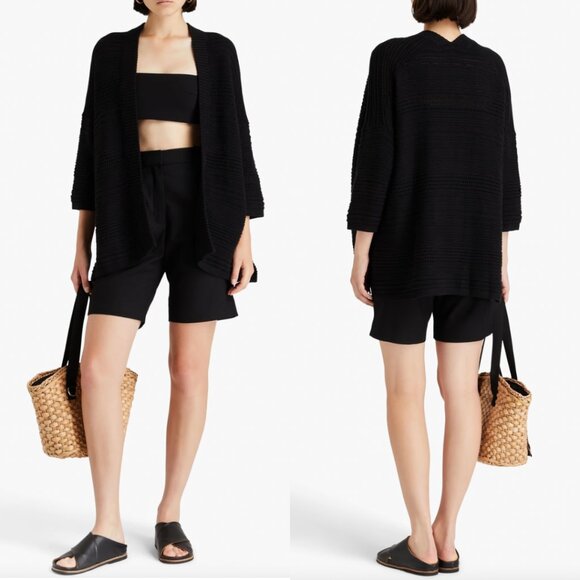 $264 Cotton by Autumn Cashmere Navy Black Open Knit Cardigan Sweater size Small - Picture 1 of 7